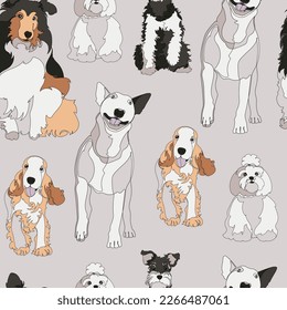 Seamless pattern with dogs. Vector illustration.