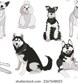Seamless pattern with dogs. Vector illustration.