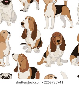 Seamless pattern with dogs. Vector illustration.