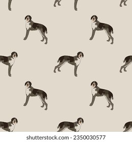 Seamless pattern with dogs, Wirehaired Pointing Griffon breed, holiday texture. Dog Packaging beige wrapping paper. Trendy hand-drawn funny breed wallpaper. Fun seamless happy cute side view dogs.