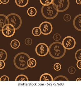 Seamless pattern with dollar coins. Business and finance theme. Design for banner, poster or print.