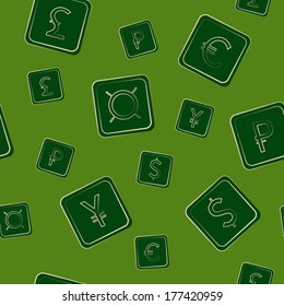 seamless pattern with Dollar Euro Pound Yen Rouble signs and any currency symbol