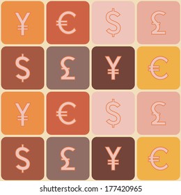 seamless pattern with Dollar Euro Pound Yen Rouble signs 