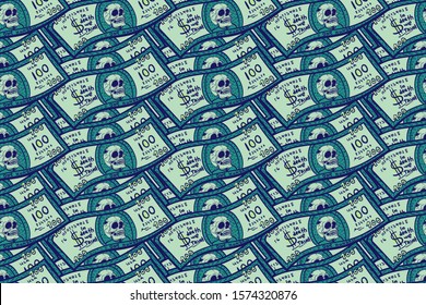 seamless pattern dollars banknotes with skulls