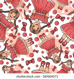 Seamless pattern with dolls. Cartoon vector illustration
 of children