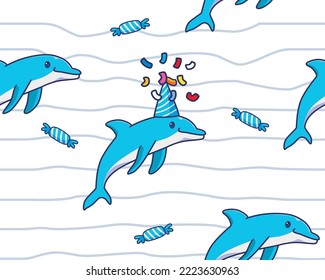 seamless pattern dolphin birthday illustration background