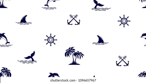 Seamless pattern with Dolphin fin,Dolphin tail,anchor, steering wheel.Cute Marine pattern for fabric, baby clothes, background, textile,wrapping paper and other decoration.Vector illustration