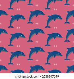 patrón sin fisuras delfín pez mar animal océano en fondo rosa vectorial papel tapiz textil giftwrap