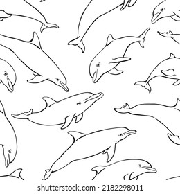 Seamless pattern with dolphin. Hand drawn illustration converted to vector. Marine background.