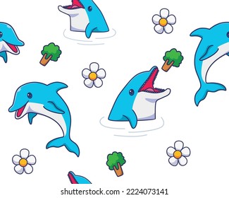 seamless pattern dolphin illustration cartoon