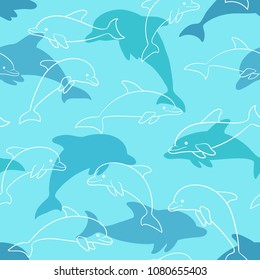 Seamless pattern with dolphin on white. design for holiday greeting card and invitation of baby shower, birthday, child clothes, summer holidays, beach party, traweling and vacations.