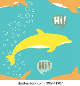 Seamless Pattern with dolphin and shark. Vector illustration.