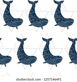  seamless pattern dolphin whale vector ocean wave island wallpaper background - Vector