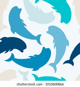 Seamless pattern with dolphins.