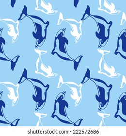 Seamless pattern with dolphins