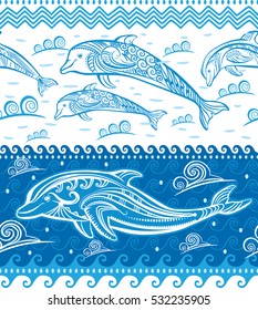 Seamless pattern with dolphins