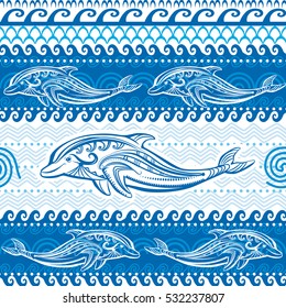 Seamless pattern with dolphins