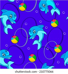 seamless pattern with dolphins, background, vector