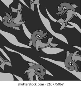 seamless pattern with dolphins, background, vector