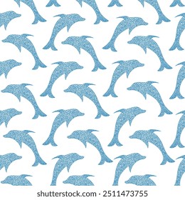 Seamless pattern with  dolphins, design in children's drawn style, for fabric, wallpaper, packaging paper and more.