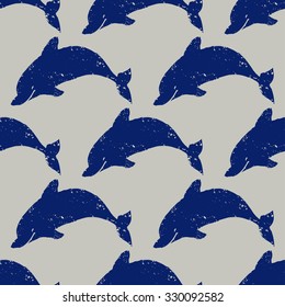 Seamless  pattern with dolphins. Hand drawn background. EPS8.