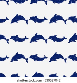 Seamless  pattern with dolphins. Hand drawn background. EPS8.