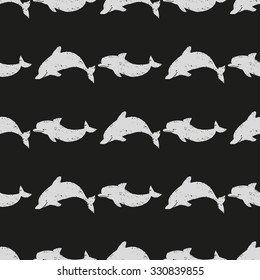 Seamless  pattern with dolphins. Hand drawn background. EPS8.