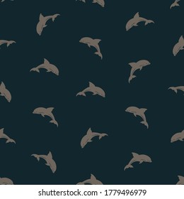 patrón inquebrantable con delfines aislados en fondo azul.