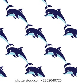 Seamless pattern with dolphins on a white background. Perfect for design templates, wallpaper, wrapping, fabric and textile.