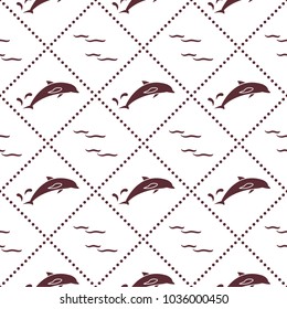 Seamless pattern with dolphins, splashes and waves. Design for banner and print.