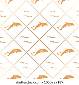 Seamless pattern with dolphins, splashes and waves. Design for banner and print.