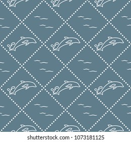 Seamless pattern with dolphins, splashes and waves. Design for banner and print.
