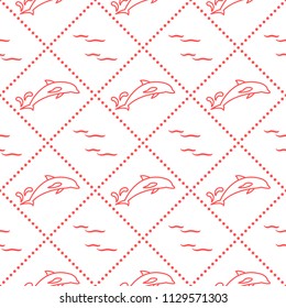 Seamless pattern with dolphins, splashes and waves. Design for banner and print.