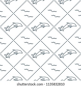 Seamless pattern with dolphins, splashes and waves. Design for banner and print.