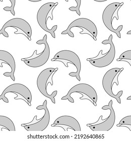 Seamless pattern with dolphins . Vector background on white