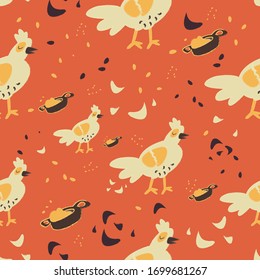 Patrón transparente con aves domésticas. Graciosa ilustración vectorial de dibujos planos.