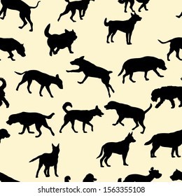 Seamless pattern with domestic dogs. Can be used as Christmas design for wrapping, postcards, and textile