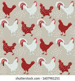 seamless pattern with domestic fowl, vector design