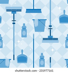 Seamless pattern with domestic tools for cleaning.