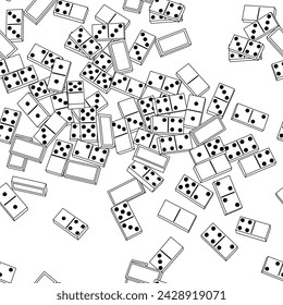 Seamless pattern with domino bricks - hand drawn black and white vector illustration.
