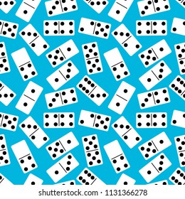 Seamless pattern with Domino on blue background. Board game. Vector illustration.