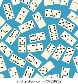 Seamless pattern with Domino on blue background. Board game. Vector illustration.