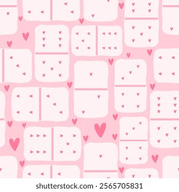 Seamless pattern with dominoes and heart. Vector Pastel background. Valentines day and love