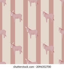 Seamless pattern of donkey. Domestic animals on colorful background. Vector illustration for textile prints, fabric, banners, backdrops and wallpapers.