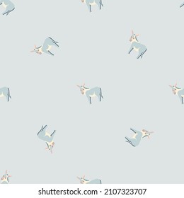 Seamless pattern of donkey. Domestic animals on colorful background. Vector illustration for textile prints, fabric, banners, backdrops and wallpapers.