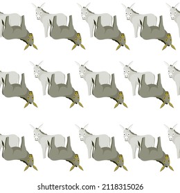 Seamless pattern of donkey. Domestic animals on colorful background. Vector illustration for textile prints, fabric, banners, backdrops and wallpapers.