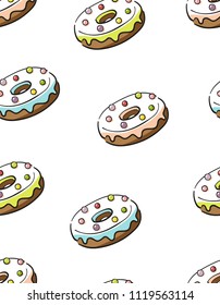 Seamless pattern with donut ad lollipop. Sweet dessert pattern for wrapping paper ond textile, fabric for print