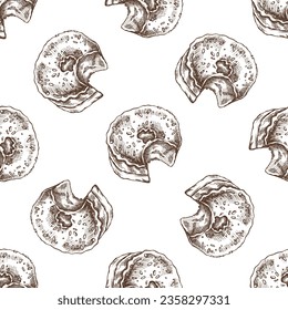 Seamless pattern of donut. Hand drawn doughnut sketch. Vintage illustration. Pastry sweets, dessert. Element for the design of labels, packaging and postcards.