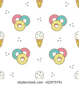 Seamless pattern with Donut and Ice cream. Vector illustration.