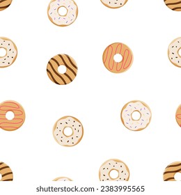 Seamless pattern of donut sets. Vector illustration of sweet, dessert baking background.